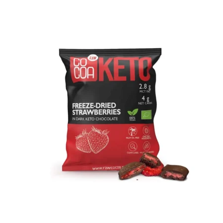 Truskawki liofilizowane w ciemnej czekoladzie keto Cocoa - przekąska bez dodatku cukru.