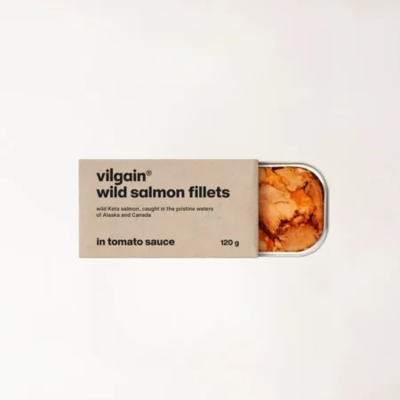 Vilgain Wild Salmon Fillets 120 g - filety z dzikiego łososia keta w sosie pomidorowym.