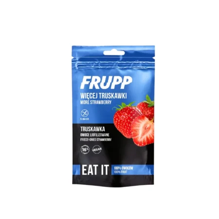 Truskawki liofilizowane FRUPP - chrupiące owoce liofilizowane 100 % truskawek.