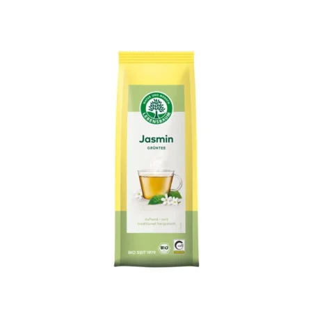 Herbata zielona jaśminową bio Lebensbaum, liściasta aromatyczna herbata jaśmin.